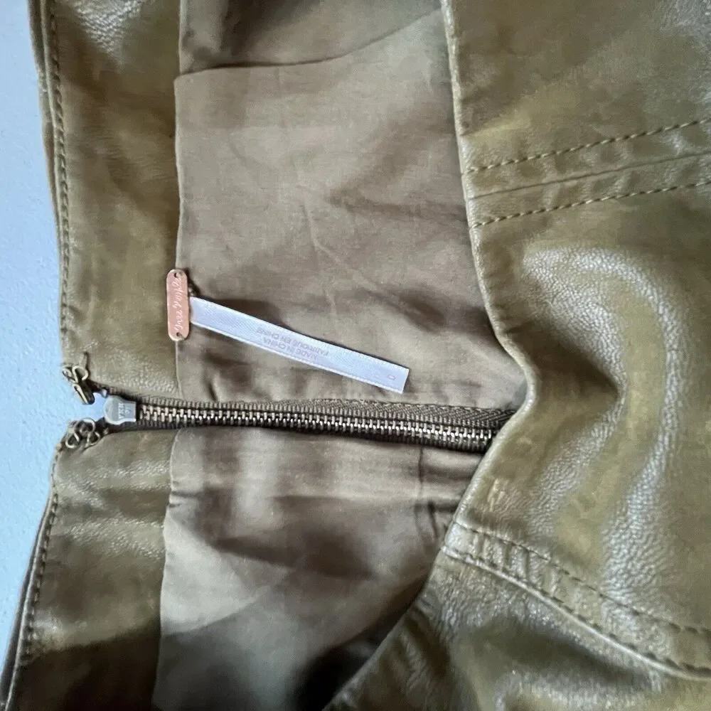 Free People Skirt Women sz 0 Brown Olive Modern Femme‎ Vegan Leather A Line Mini